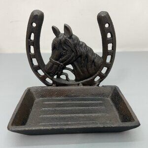 Horseshoe Horse Cast Iron Soap Trinket Dish Tray Rustic Farm Country Decor
